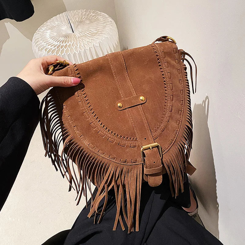 Retro Tassel Shoulder Bag Crossbody Saddle Handbags