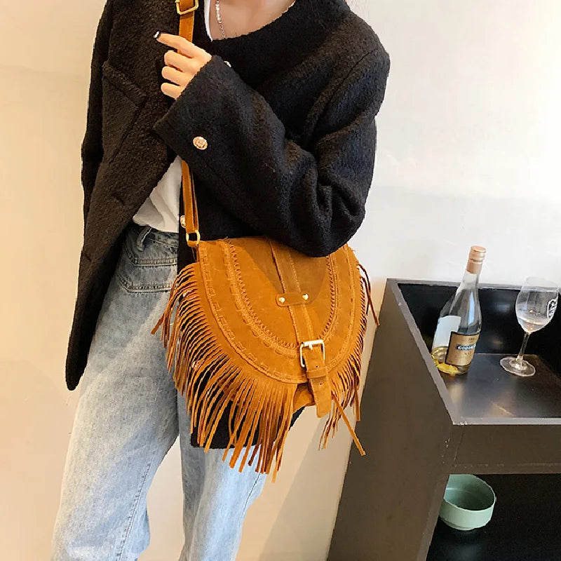 Retro Tassel Shoulder Bag Crossbody Saddle Handbags