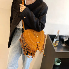 Retro Tassel Shoulder Bag Crossbody Saddle Handbags