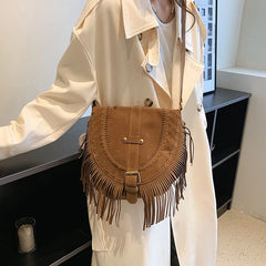 Retro Tassel Shoulder Bag Crossbody Saddle Handbags