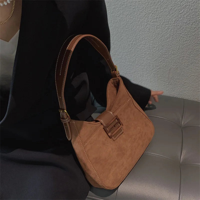 Matte Suede Women Handbags Solid Underarm Bags Female Retro Shoulder Totes Bags