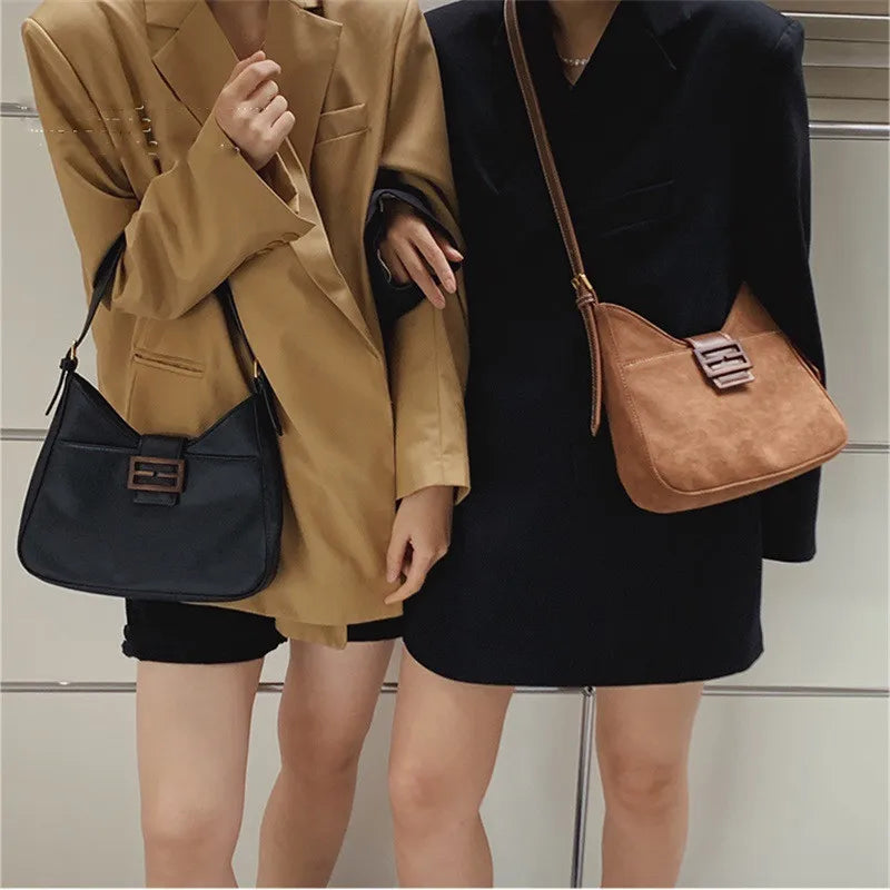 Matte Suede Women Handbags Solid Underarm Bags Female Retro Shoulder Totes Bags