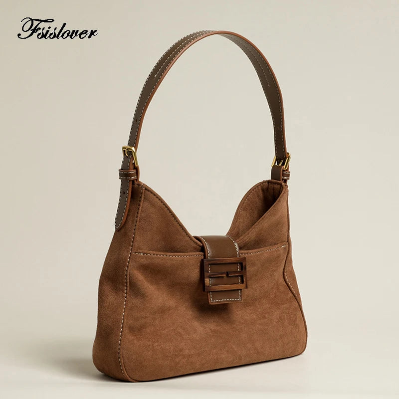 Matte Suede Women Handbags Solid Underarm Bags Female Retro Shoulder Totes Bags
