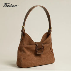 Matte Suede Women Handbags Solid Underarm Bags Female Retro Shoulder Totes Bags