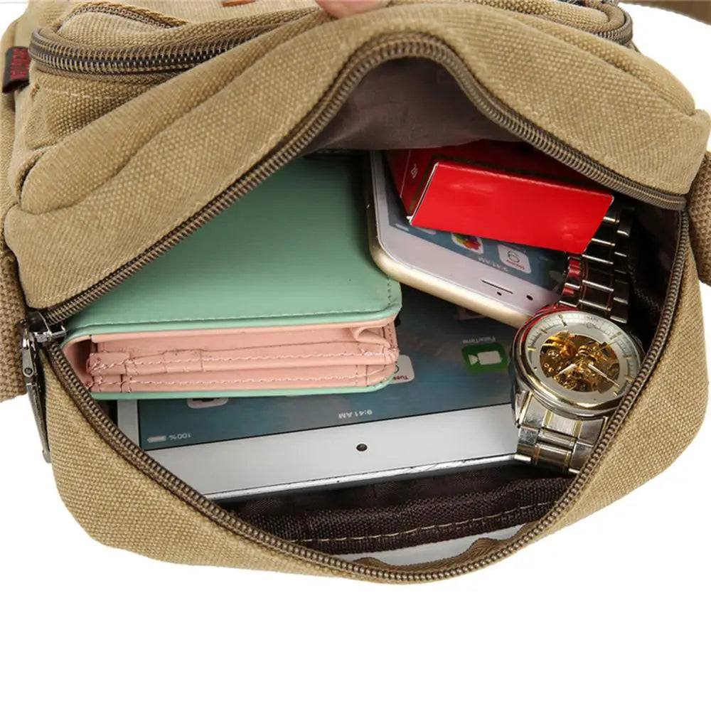Retro Travel Men's Shoulder Bag Solid Canvas Zipper Multifunctional