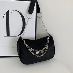 Retro Underarm Bag Clutch with Chain Nylon Shoulder Tote Handbag