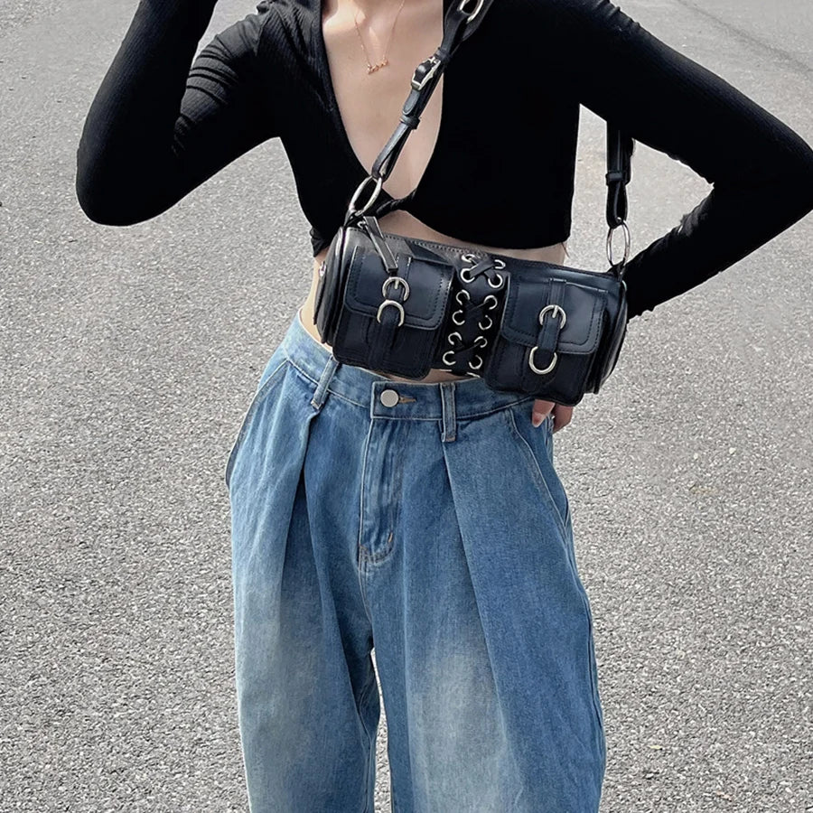 Retro Underarm Bag Handbags Women Bags Female Motorcycle Shoulder Bag