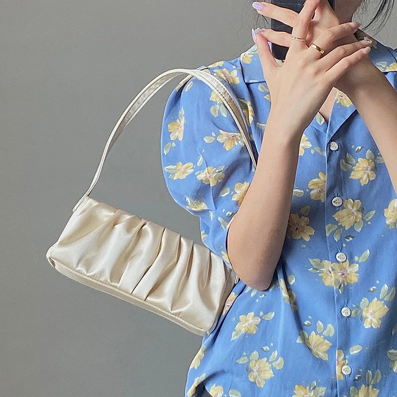 Retro Underarm Satin Folds Shoulder Bag for Woman