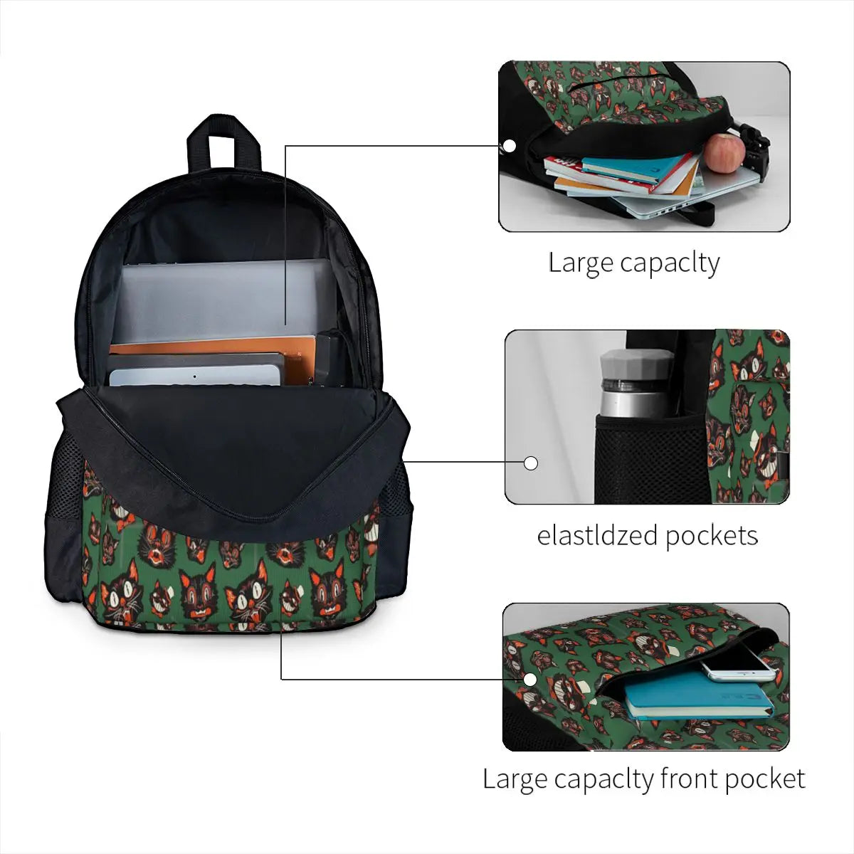 Retro Vintage Halloween Cat Backpacks Men's Backpacks Bags For Women School Bag