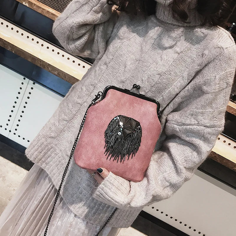 Vintage Rivet Fringe Bag Chain Women Shoulder Crossbody Bags