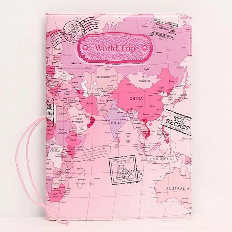 Retro Vintage Travel Map Passport Holder Multi-Function Document Set