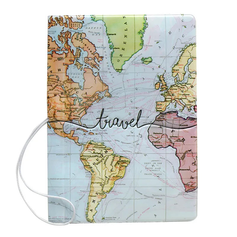 Retro Vintage Travel Map Passport Holder Multi-Function Document Set