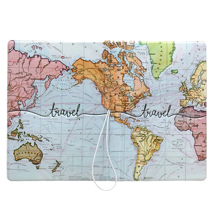 Retro Vintage Travel Map Passport Holder Multi-Function Document Set