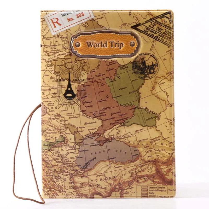 Retro Vintage Travel Map Passport Holder Multi-Function Document Set