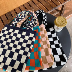 Retro Weave Plaid Handbags Knitted Checkerboard Bag for Women