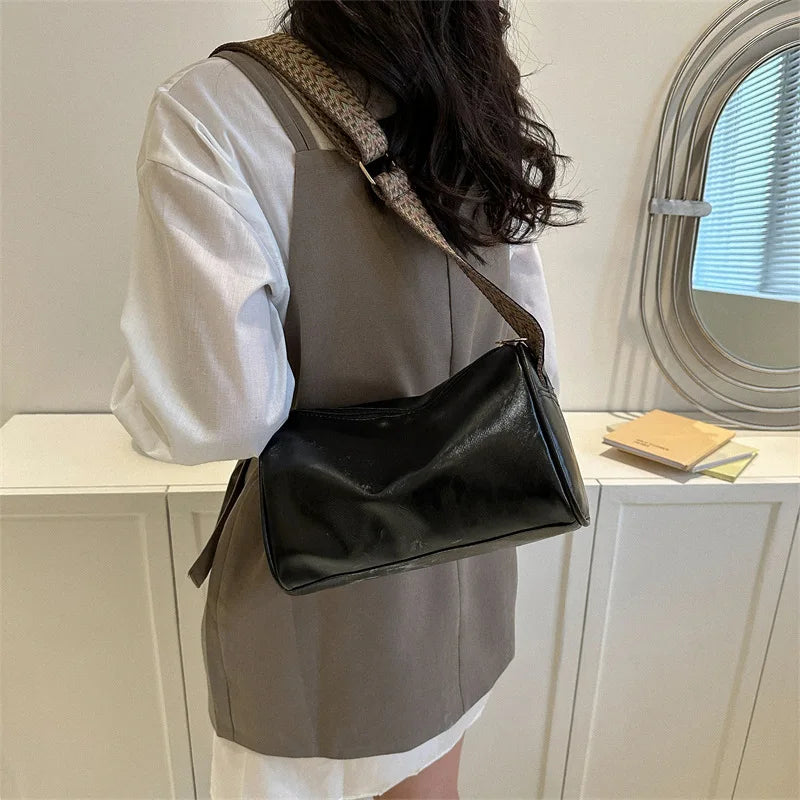 Wide Strap Shoulder Bag PU Leather Crossbody Hot Satchel Bags Casual Handbag