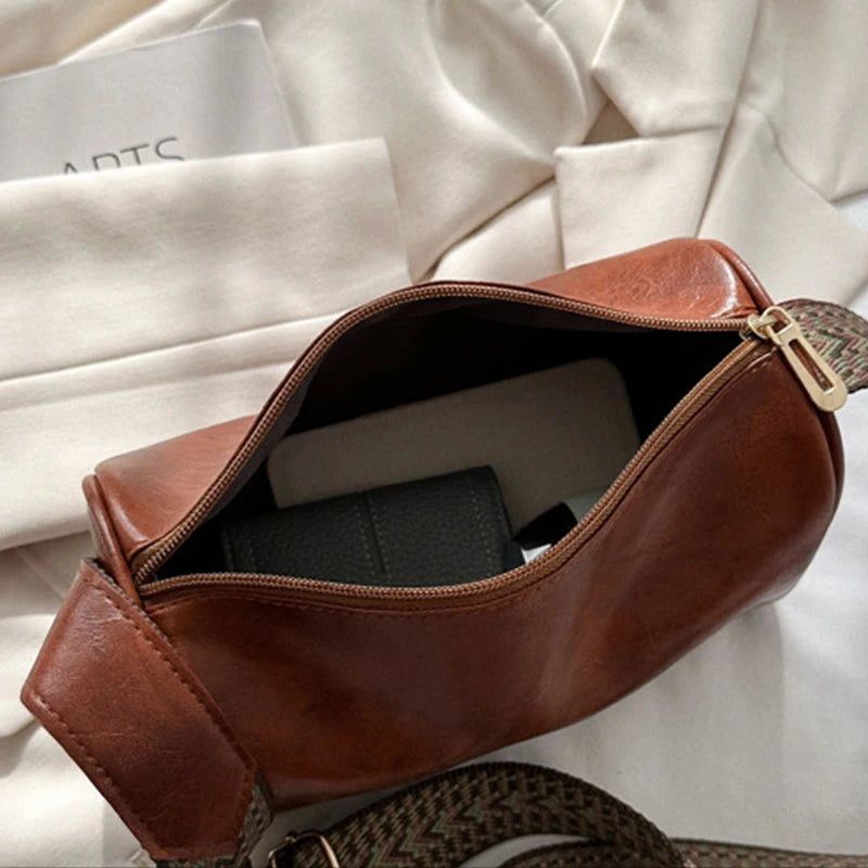Wide Strap Shoulder Bag PU Leather Crossbody Hot Satchel Bags Casual Handbag