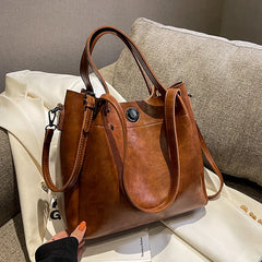 Retro Winter Bucket PU Leather Crossbody Shoulder Bags for Women