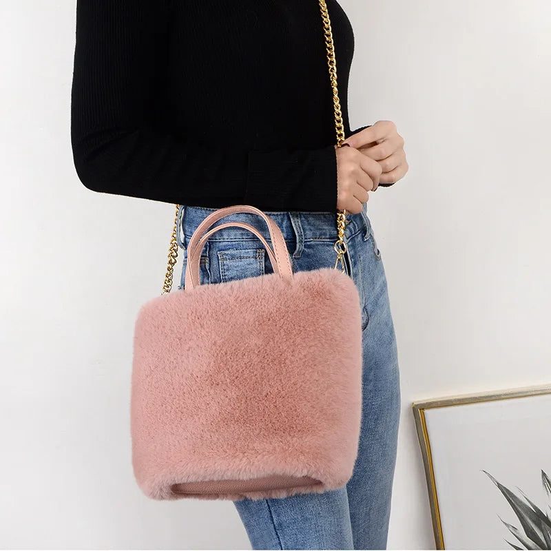 Retro Winter Faux Fur Leather Ladies Small Handbags Crossbody Bag for Women