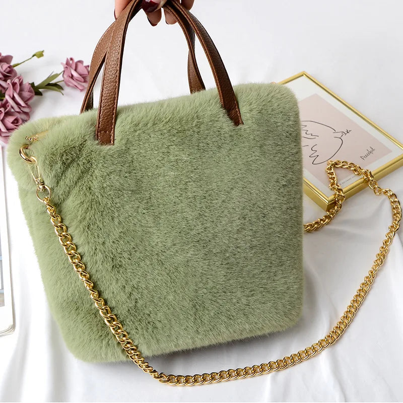 Retro Winter Faux Fur Leather Ladies Small Handbags Crossbody Bag for Women