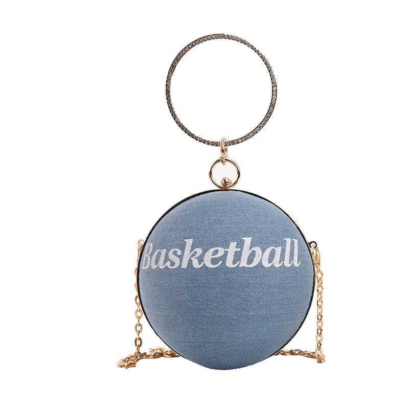 Vintage Denim Clutch Basketball Party Purse Crossbody Bag