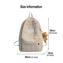 Retro Women Backpack Corduroy Book Bag Large Capacity Rucksack