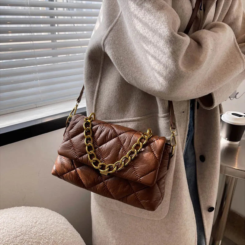 Retro Women Bag Chain Handbag Purse Soft Leather Shoulder Bag