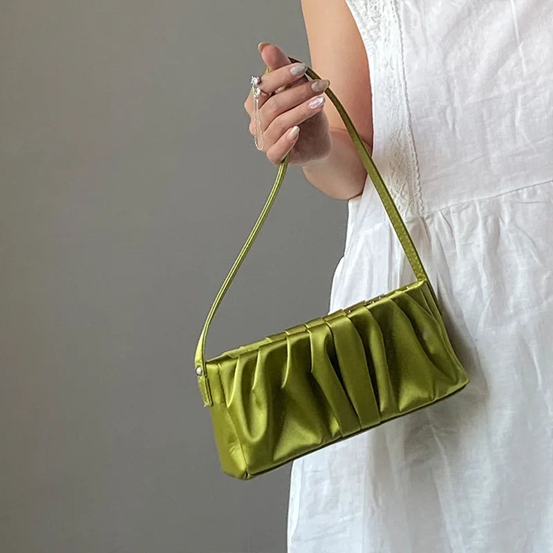 Retro Satin Folds Underarm Cloth Bag Light Wild Girl Rachel Handbag