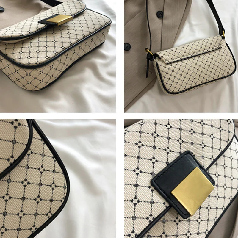 Retro Women Bags Print Strap Female Handbags Pu Leather Crossbody Messenger Bag