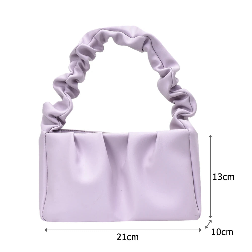 Retro Women Candy Shoulder Bags PU Leather Ruffle Totes Handbag