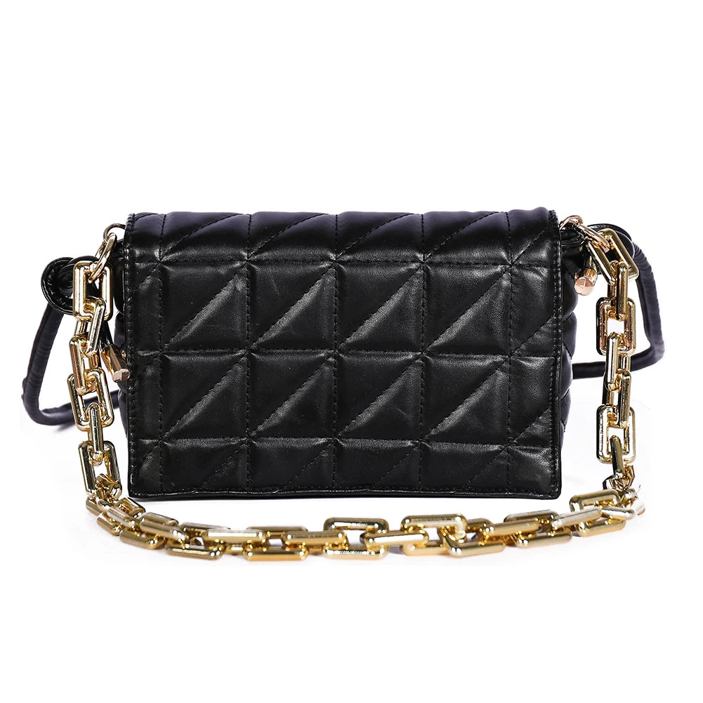 Geometric Embroidery Shoulder Crossbody Bag with Thick Chain Handbags