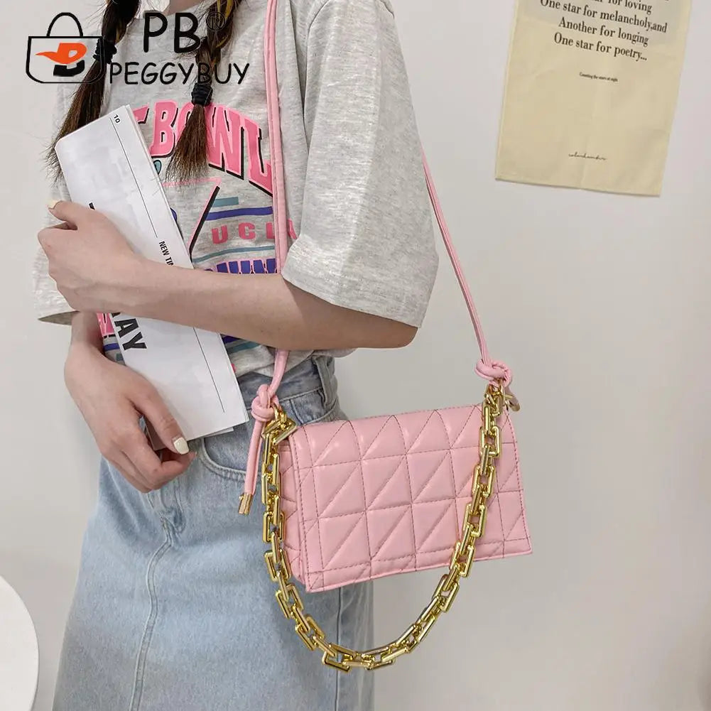 Geometric Embroidery Shoulder Crossbody Bag with Thick Chain Handbags