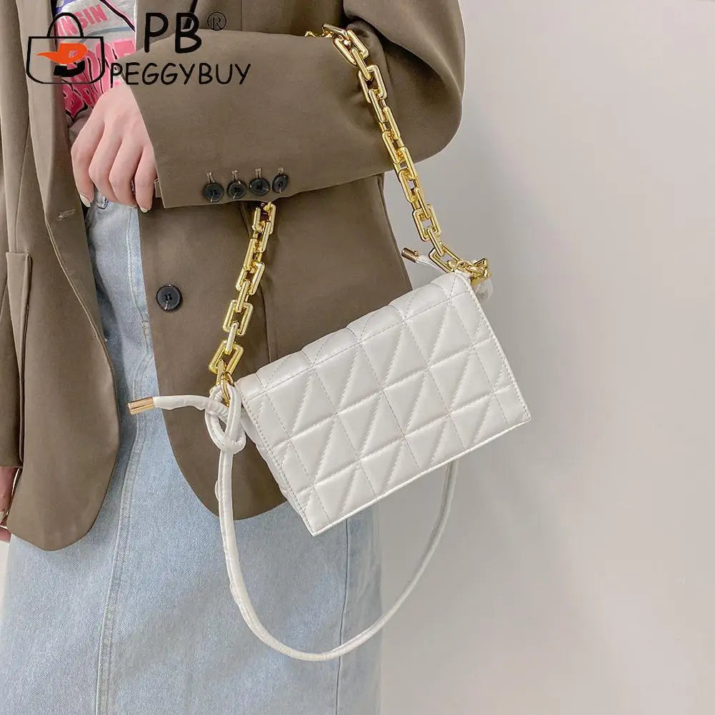 Geometric Embroidery Shoulder Crossbody Bag with Thick Chain Handbags