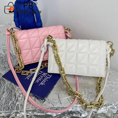 Geometric Embroidery Shoulder Crossbody Bag with Thick Chain Handbags