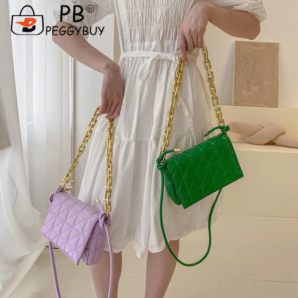 Geometric Embroidery Shoulder Crossbody Bag with Thick Chain Handbags