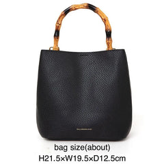 Retro Bamboo Leather Women Handbag Tote Bag Small Square Bag