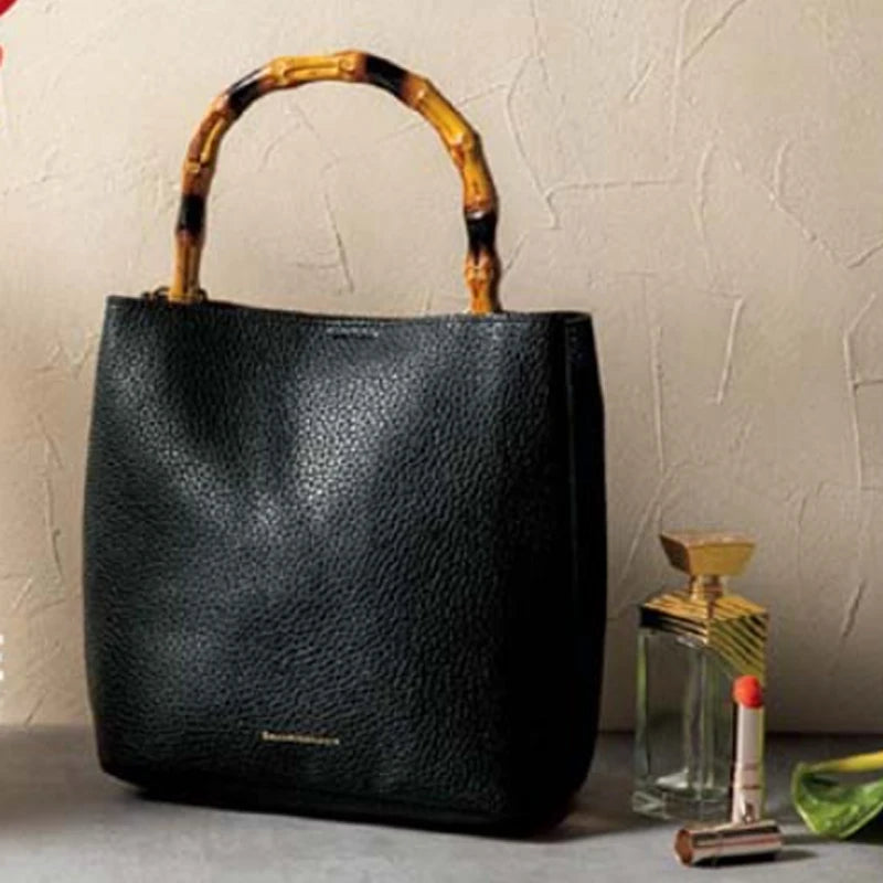 Retro Bamboo Leather Women Handbag Tote Bag Small Square Bag