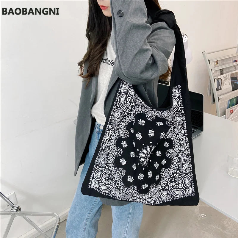 Retro Women Handbag Canvas Shoulder Bag Big Size Tote Ladies Casual Flower Print