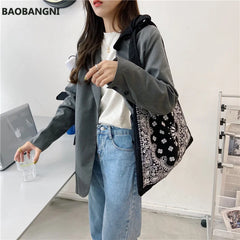 Retro Women Handbag Canvas Shoulder Bag Big Size Tote Ladies Casual Flower Print