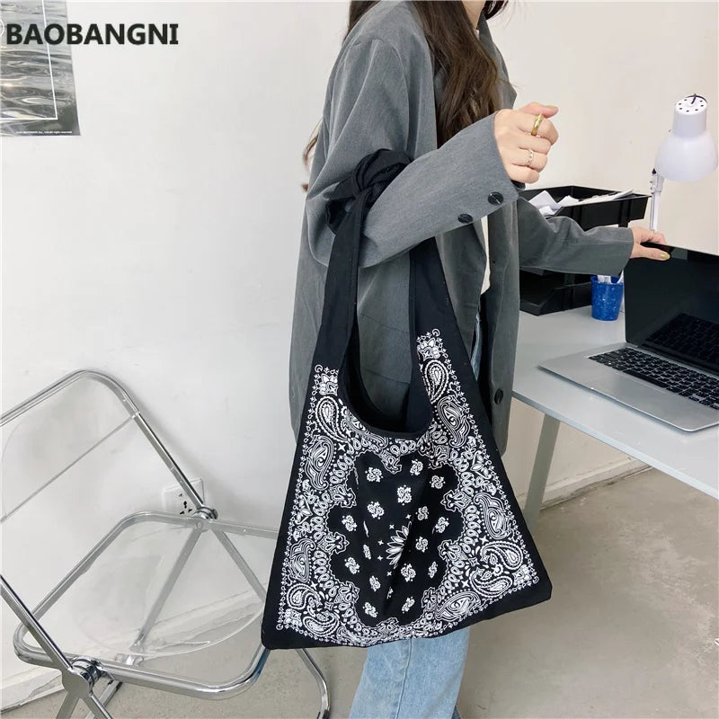 Retro Women Handbag Canvas Shoulder Bag Big Size Tote Ladies Casual Flower Print