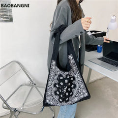 Retro Women Handbag Canvas Shoulder Bag Big Size Tote Ladies Casual Flower Print