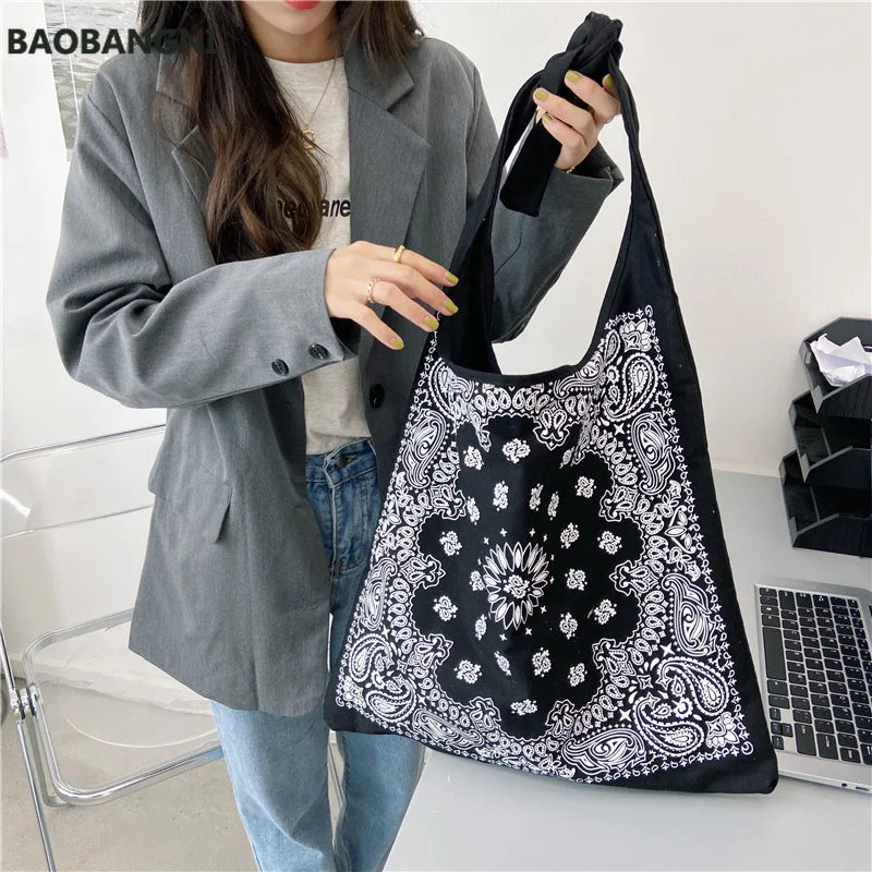 Retro Women Handbag Canvas Shoulder Bag Big Size Tote Ladies Casual Flower Print
