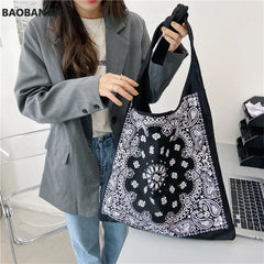 Retro Women Handbag Canvas Shoulder Bag Big Size Tote Ladies Casual Flower Print