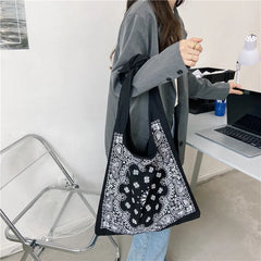 Retro Women Handbag Canvas Shoulder Bag Big Size Tote Ladies Casual Flower Print