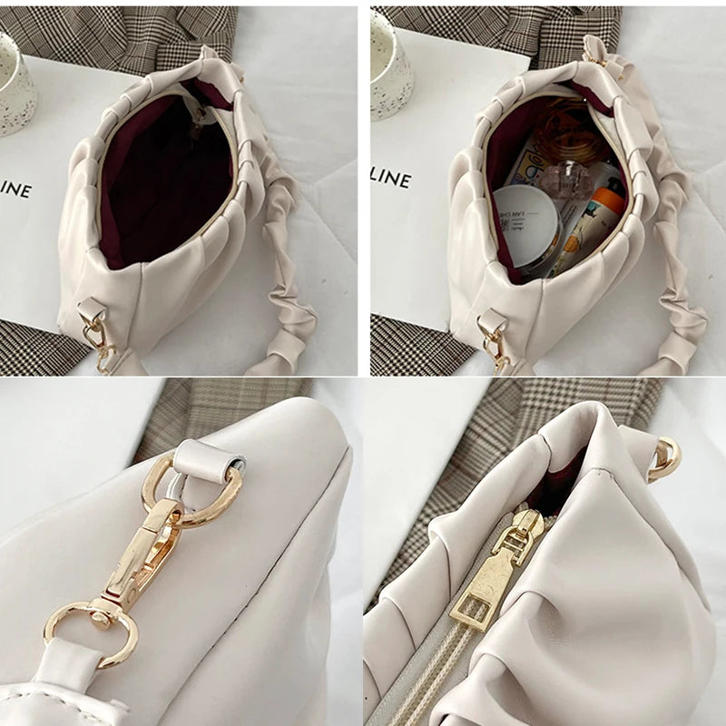 Retro Women Handbags PU Leather Shoulder Bag White/Black/Brown Zipper Bags