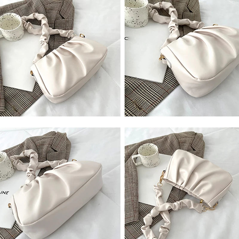 Retro Women Handbags PU Leather Shoulder Bag White/Black/Brown Zipper Bags