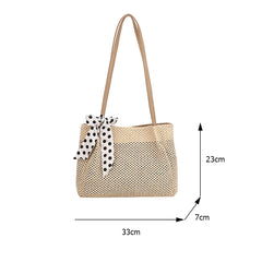 Retro Straw Woven Handbag Silk Ribbon Large Capacity Tote