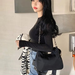 Nylon Women Hobos Handbag with Chain Crossbody Bag