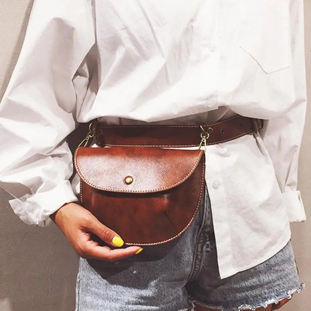 Retro PU Leather Women's Waist Handbags Phone Pouch Fanny Shoulder Bag