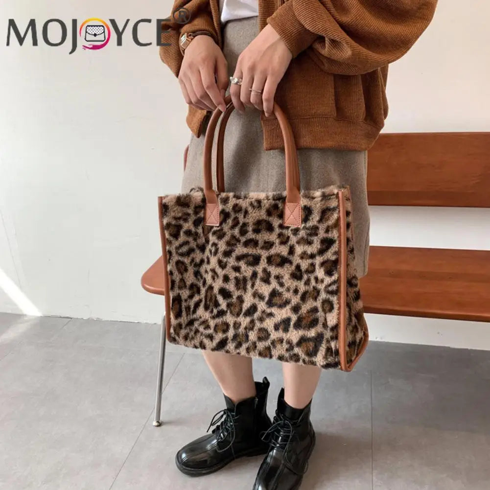 Retro Women PU Leather Plush Messenger Handbag Animal Pattern Large Capacity Tra